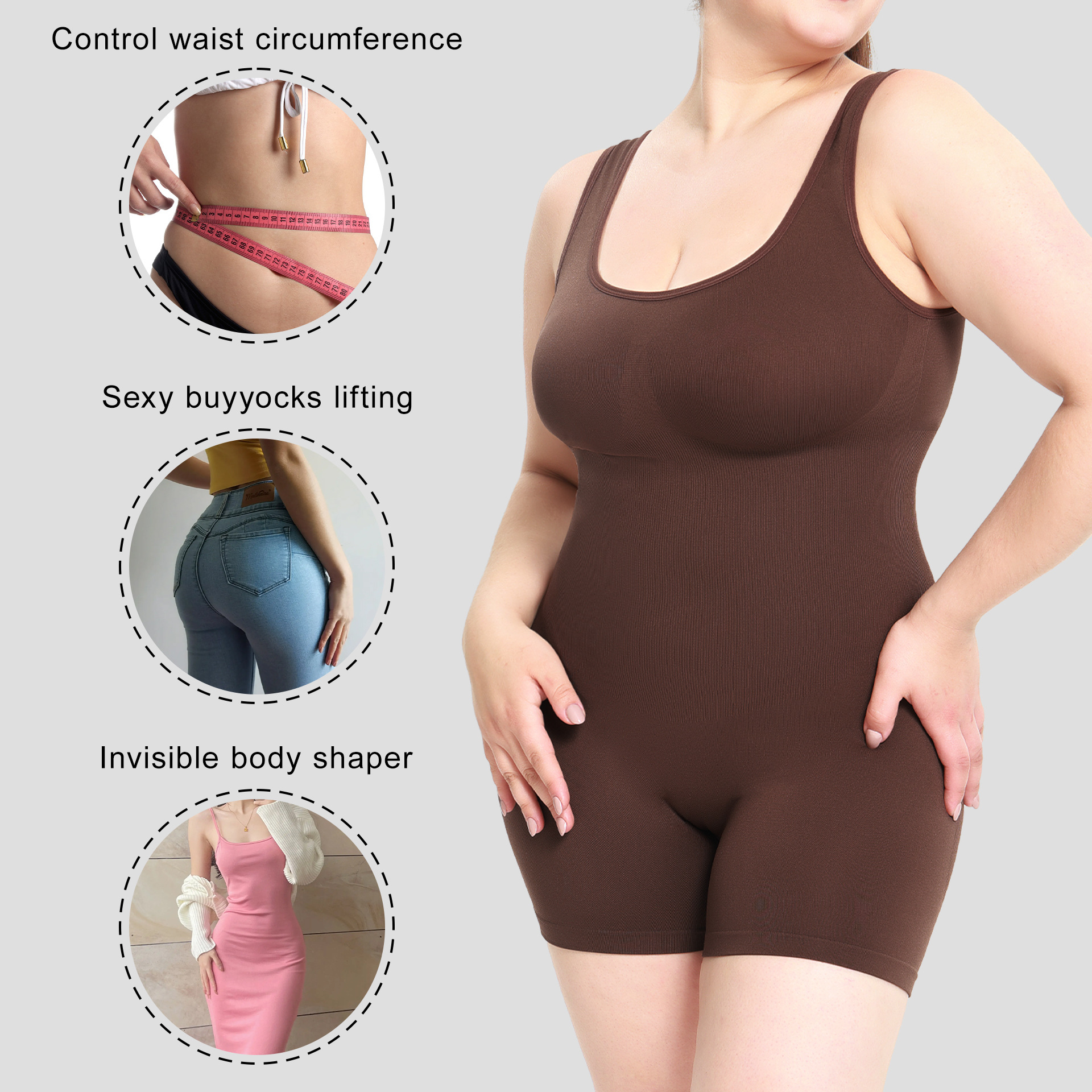 Womens Seamless Bodysuit - Sleeveless Body Shaper Romper Slimming Underwear